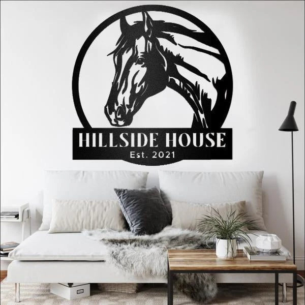 Horse Barn Custom Nameplate Personalized Horse Metal Sign, Horseshoe Art, Western Decor, Initial Metal Sign, Housewarming Gift, Farmhouse Decor Metal Wall Art Laser Cut Metal Signs Custom Gift Ideas