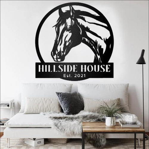 Horse Barn Custom Nameplate Personalized Horse Metal Sign, Horseshoe Art, Western Decor, Initial Metal Sign, Housewarming Gift, Farmhouse Decor Metal Wall Art Laser Cut Metal Signs Custom Gift Ideas
