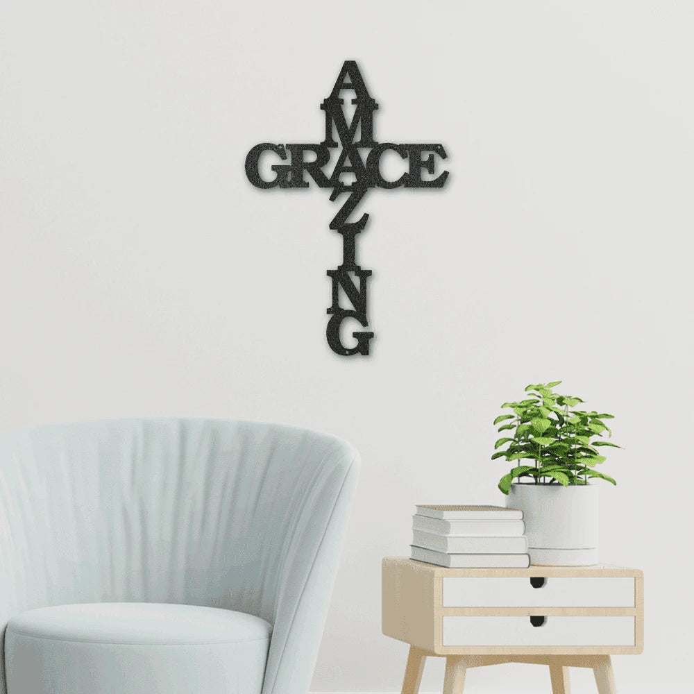 Amazing Grace Cross Script Steel Art Wall Decor Metal Sign Laser Cut Metal Signs Custom Gift Ideas
