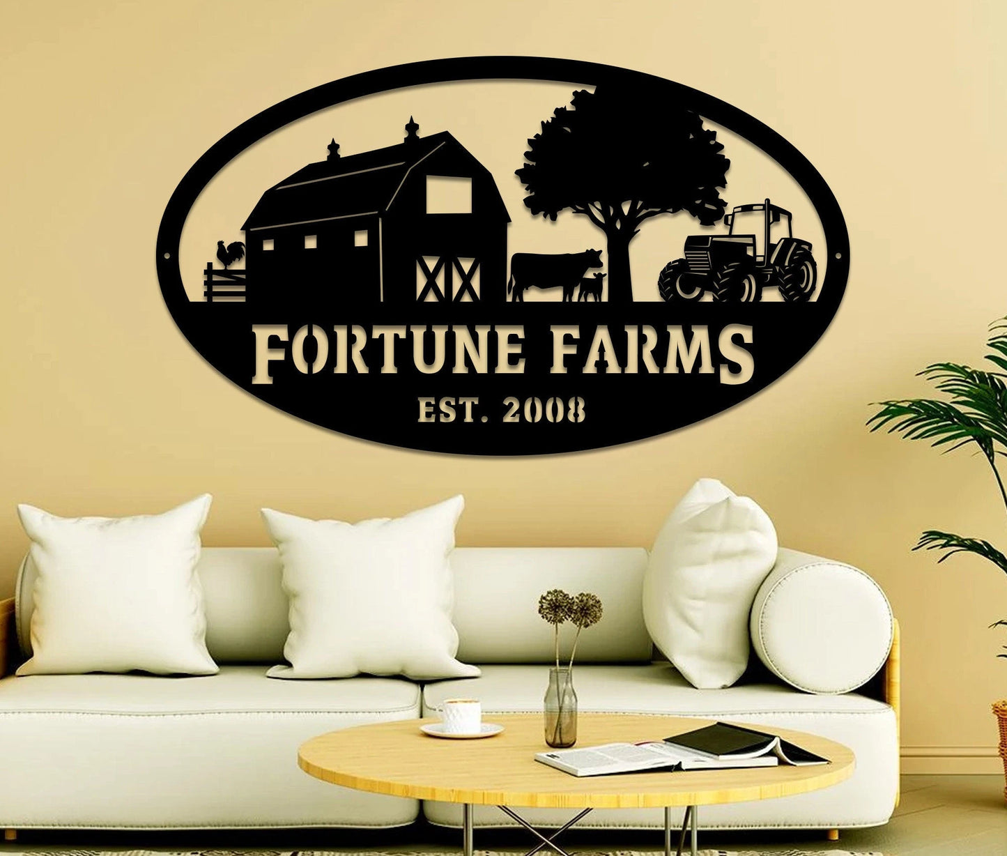 Personalized Farm Scene With Established Date Oval Metal Sign Metal Sign Farm Sign Outdoor Sign Personalised Sign Farmhouse Decor Laser Cut Metal Signs Custom Gift Ideas
