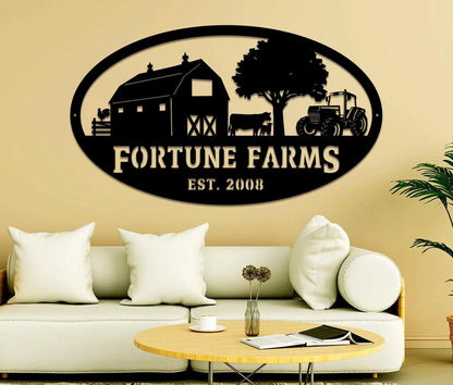 Personalized Farm Scene With Established Date Oval Metal Sign Metal Sign Farm Sign Outdoor Sign Personalised Sign Farmhouse Decor Laser Cut Metal Signs Custom Gift Ideas