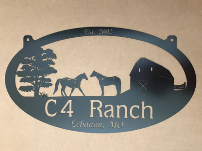 Personalized Metal Horse Sign With Barn And Horses And Your Name, Metal Wall Art, Metal House Sign, Metal Laser Cut Metal Signs Custom Gift Ideas