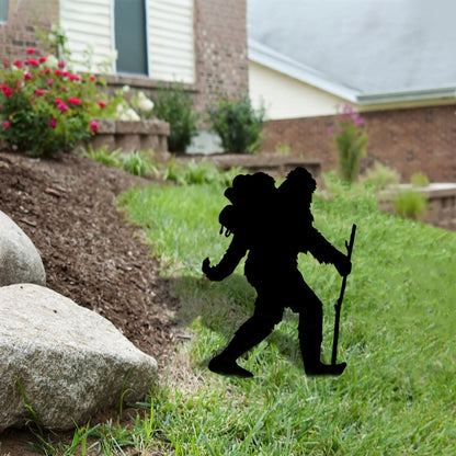 Bigfoot Hiking Metal Yard Sign, Hiking Mountain Garden Art Laser Cut Metal Signs Custom Gift Ideas