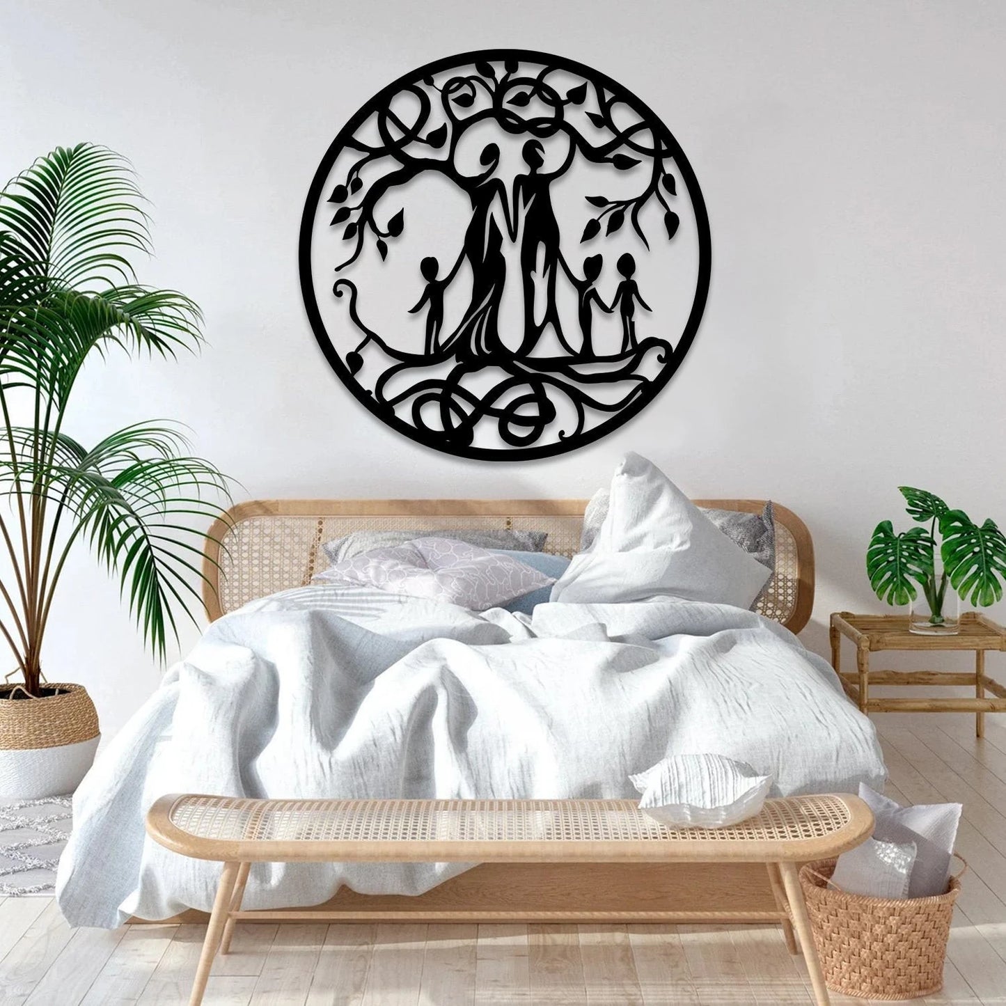 Mom, Dad And Three Kids Tree Of Life Metal Art, Weatherproof Art Laser Cut Metal Signs Custom Gift Ideas