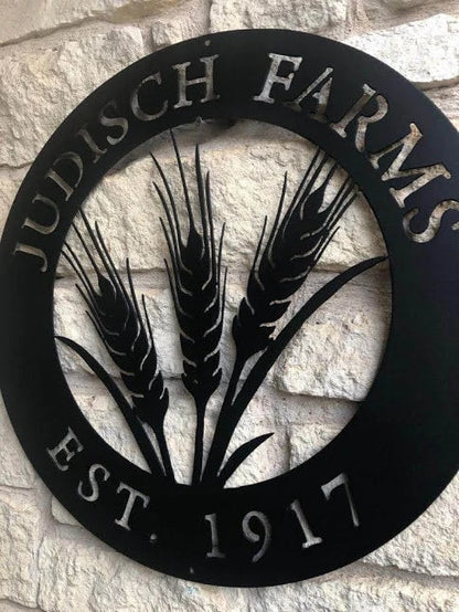 Wheat Field Custom Sign, Entrance Sign, Farmer Sign, Personalized, Established, Plasma Cut Steel Sign, Metal Art, Farmhouse Laser Cut Metal Signs Custom Gift Ideas