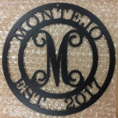 Monogram Family Name Door Wreath, Cut Metal Sign, Metal Wall Art, Metal House Sign Laser Cut Metal Signs Custom Gift Ideas