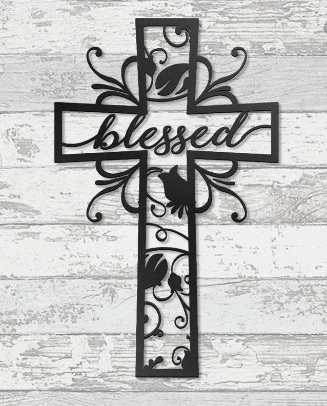 Jesus cross flower blessed Cut Metal Sign Laser Cut Metal Signs Custom Gift Ideas