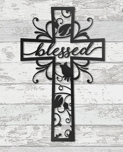 Jesus cross flower blessed Cut Metal Sign Laser Cut Metal Signs Custom Gift Ideas