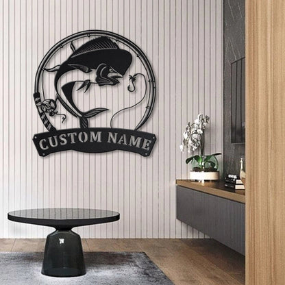 Personalized Mahimahi Fishing Fish Pole Metal Sign Art, Custom Mahimahi Fishing Metal Sign, Fishing Gifts Funny, Mahimahi Fishing Gift, Laser Cut Metal Signs Custom Gift Ideas