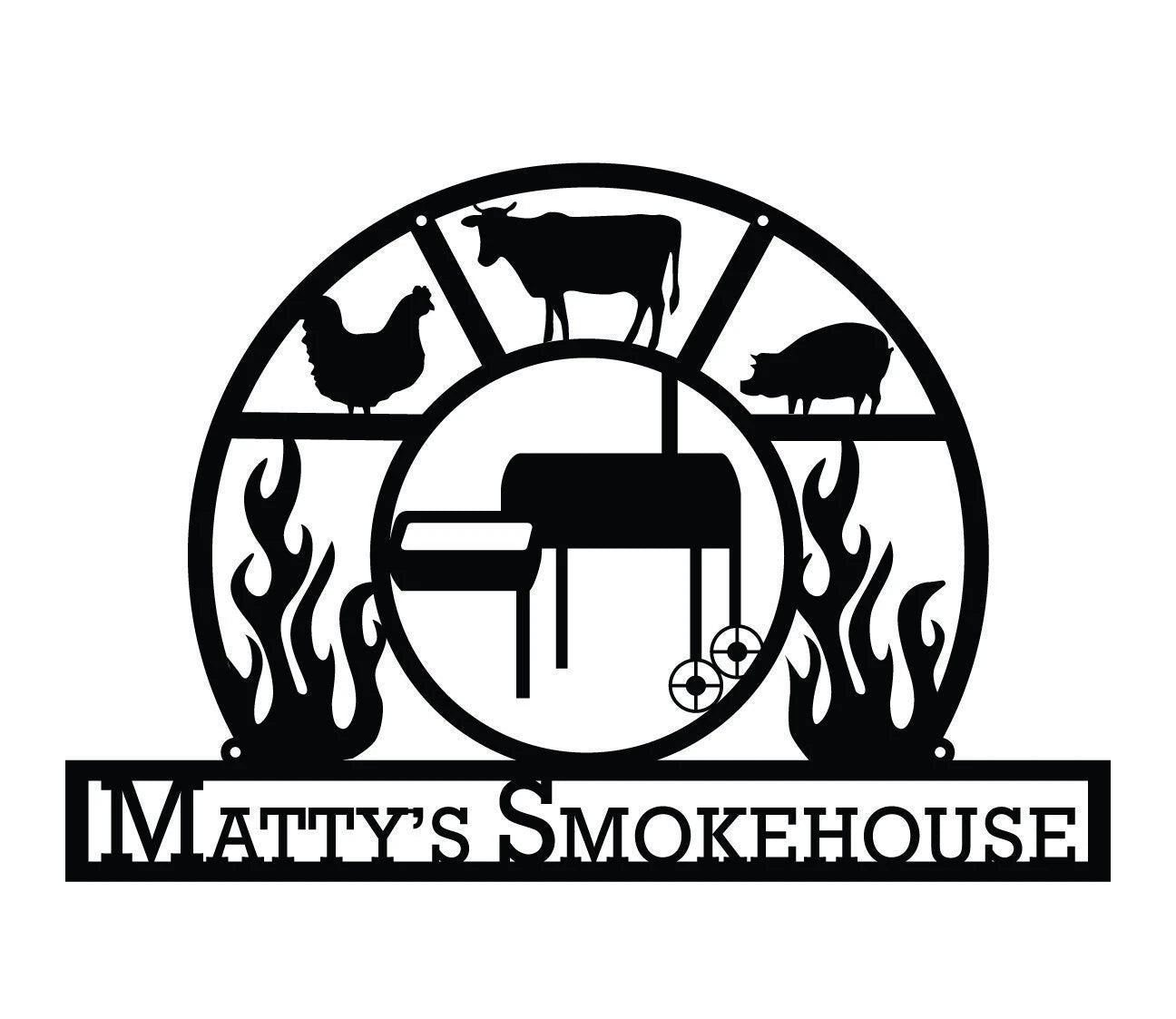 Custom Smokehouse Bbq Metal Sign, Personalized Flaming Grill, Barbeque, Barbecue, Smoker Decor, Green Egg, Traeger, Outdoor Sign, Bbq Grill Laser Cut Metal Signs Custom Gift Ideas