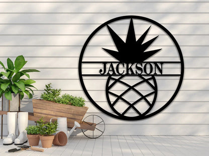 Personalized Pineapple Sign, Custom Name Sign In Pineapple , Customizable Weatherproof Door Hanger Or Wall Art Powder Coat, Closing Gift Laser Cut Metal Signs Custom Gift Ideas