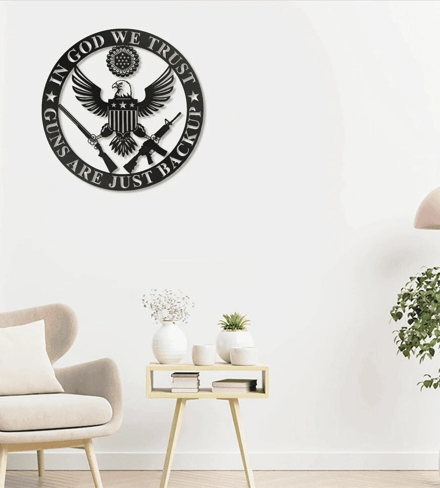 Eagle In God We Trust American Flag Metal House Sign
