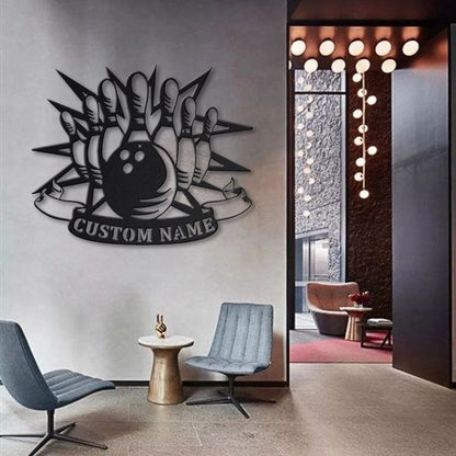 Personalized Bowling Monogram Metal Sign Art, Metal Wall Art, Decor Decoration, Bowling Metal Sign, Housewarming Outdoor Metal Laser Cut Metal Signs Custom Gift Ideas