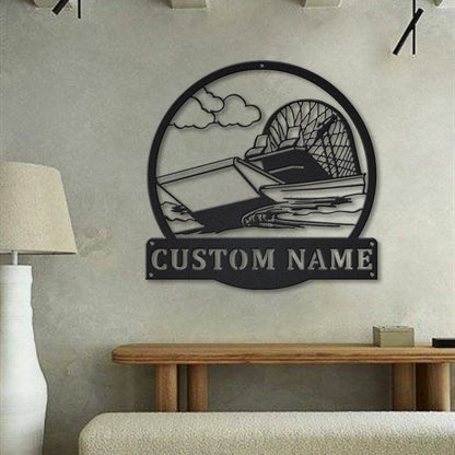 Personalized Swamp Boat Monogram Metal Sign Art, Custom Swamp Boat Metal Wall Art, Swamp Boat Antler Decor, Housewarming Outdoor Metal, Laser Cut Metal Signs Custom Gift Ideas
