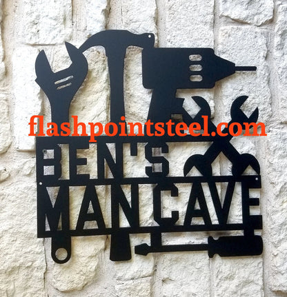 Personalized Mancave Sign, Metal Sign, Garage Sign, Rustic Sign, Shop Sign, My Tools , Metal Art, Wall Decor, Mechanical Sign, Workshop Sign Laser Cut Metal Signs Custom Gift Ideas