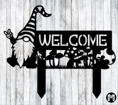 Peace Gnome Welcome Sign, Metal Garden Sign, Garden Gnome Sign, Garden, Garden Stake, Metal Yard Art, Gnomes, Peace Sign Laser Cut Metal Signs Custom Gift Ideas
