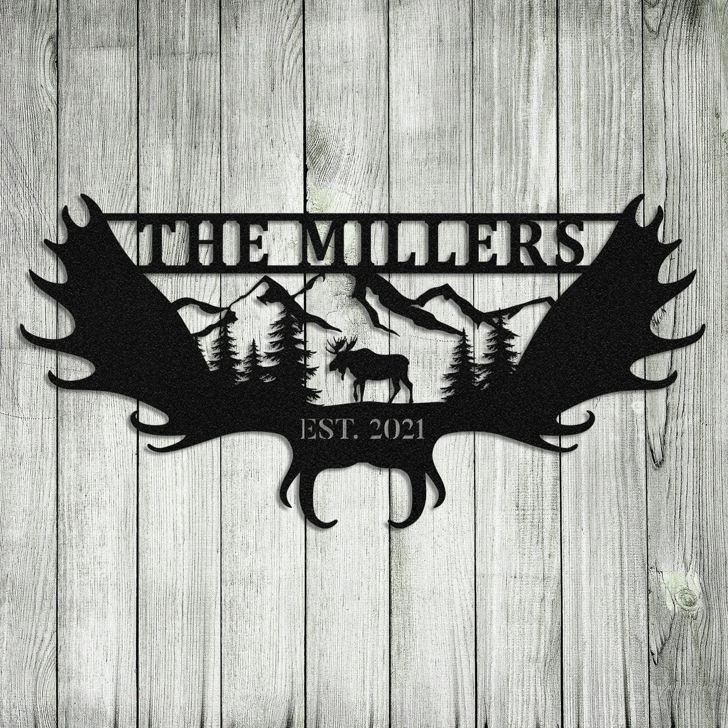 Moose Deer Hunting Hunter Metal Sign Monogram, Cabin, Lodge, Camp, Wall Decor, Art Gift For Him, Metal Laser Cut Metal Signs Custom Gift Ideas