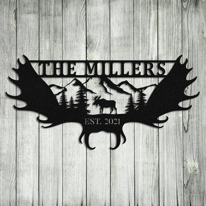 Moose Deer Hunting Hunter Metal Sign Monogram, Cabin, Lodge, Camp, Wall Decor, Art Gift For Him, Metal Laser Cut Metal Signs Custom Gift Ideas