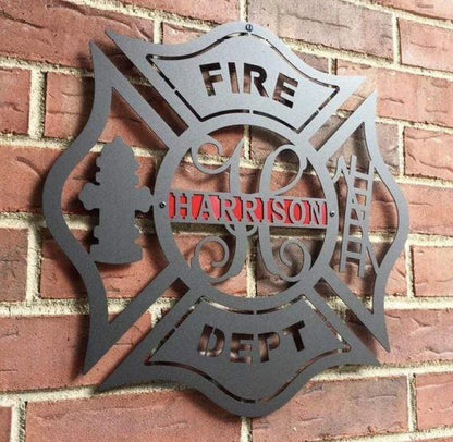 Firefighter Maltese Cross W Ladder Sign, Cut Metal Sign, Metal Wall Art, Metal House Sign Laser Cut Metal Signs Custom Gift Ideas