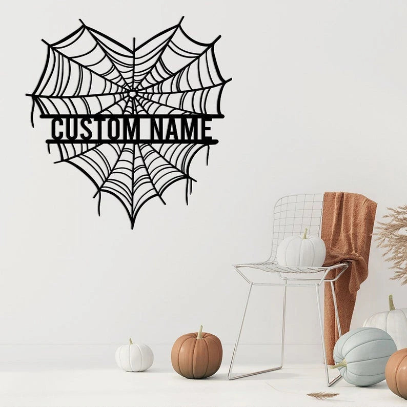 Personalized Halloween Heart Spider Web Metal Wall Custom Name Heart Sign Spider Web Monogram Fall Decor Gothic Decor