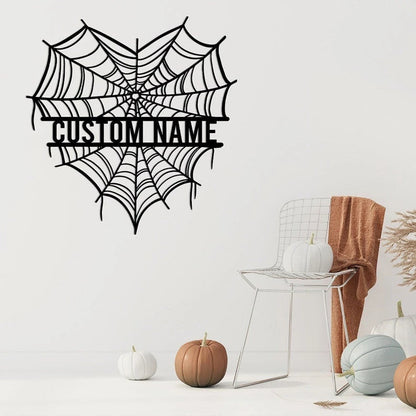 Personalized Halloween Heart Spider Web Metal Wall Custom Name Heart Sign Spider Web Monogram Fall Decor Gothic Decor