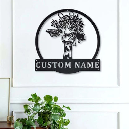 Personalized Giraffe Monogram Metal Sign Art, Custom Giraffe Monogram Metal Sign, Birthday Gift, Animal Funny, Father's Day Gift, Laser Cut Metal Signs Custom Gift Ideas