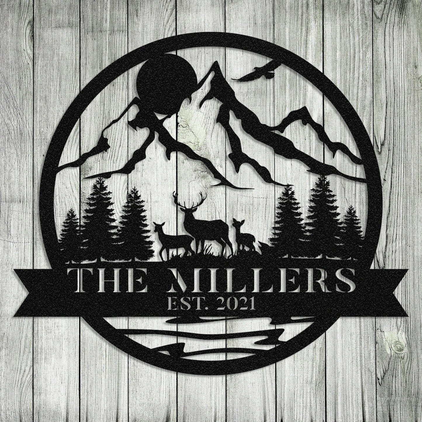 Personalized Family Name Date Deer Doe Fawn Hunting Hunter Metal Sign Monogram, Custom Outdoor Cabin, Wall Decor, Art Gift, Metal Laser Cut Metal Signs Custom Gift Ideas