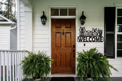 Welcome Front Door Home Decoration With Owls Cut Metal Sign Laser Cut Metal Signs Custom Gift Ideas