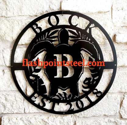 Sea Turtle Monogram Sign, Personalized Family, Ocean Decor, Sea Custom Sign, Coastal Beach, Beach Wall Art, Deep Sea, Custom Beach House Laser Cut Metal Signs Custom Gift Ideas