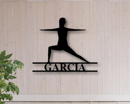 Yoga Family Name Sign, Family Name Metal Sign, Personalized Yoga Sign, Custom Last Name Sign, Personalized Metal Wall Art, Laser Cut Metal Signs Custom Gift Ideas