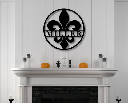 Fleur De Lis Personalized Family Name Sign Housewarming Gift Door Hanger Wedding Gift Metal Sign Fathers Day Gift , Laser Cut Metal Signs Custom Gift Ideas