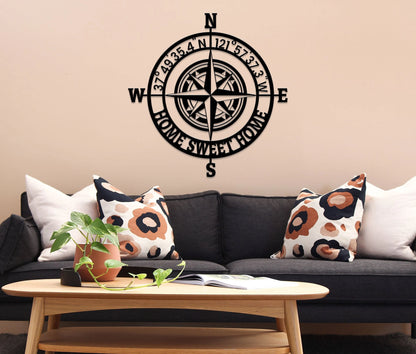 Personalized Compass Metal Sign, Custom Coordinates Sign, Nautical Decor, Patina Compass, Metal Compass Decor, Custom Metal Compass, Laser Cut Metal Signs Custom Gift Ideas