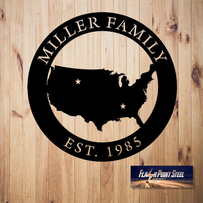 Usa United States Metal Art, Usa Map Personalized Sign, Established, Rustic, Ranch Sign, Family Sign, Entrance Sign, Wall Art, Home Decor Laser Cut Metal Signs Custom Gift Ideas