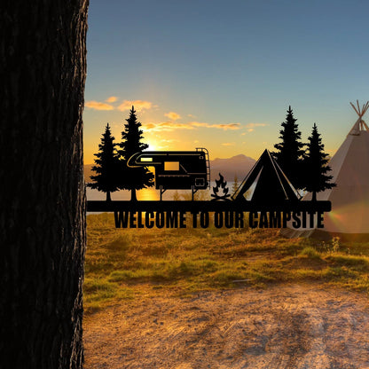Personalized Campfire, Tent, Rv Camping Metal Tree Stake, Outdoor Decoration Laser Cut Metal Signs Custom Gift Ideas