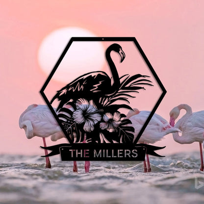 Custom Name Floral Flamingo Metal Art, Beach House Decor Laser Cut Metal Signs Custom Gift Ideas
