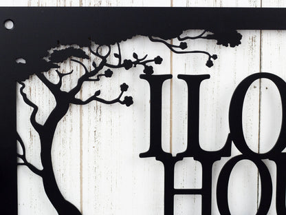 Custom Metal Sign Outdoor With Family Name For Lake House Decor With A Cherry Tree, Personalized Cabin Plaque, Laser Cut Metal Signs Custom Gift Ideas