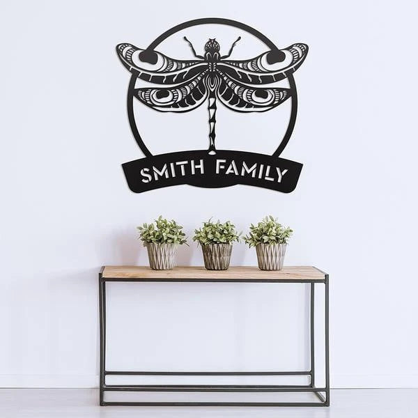 Dragonfly Monogram Cut Metal Sign Metal House Sign