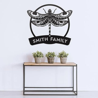 Dragonfly Monogram Cut Metal Sign Metal House Sign