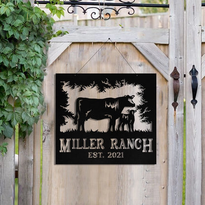 Metal Farm Sign Cow Cattle Monogram, Custom Outdoor Farmhouse, Front Gate, Wall Decor Art Gift, Metal Laser Cut Metal Signs Custom Gift Ideas