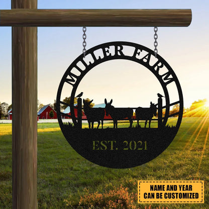Personalized Metal Farm Sign Donkey Mule Monogram, Metal Laser Cut Metal Signs Custom Gift Ideas