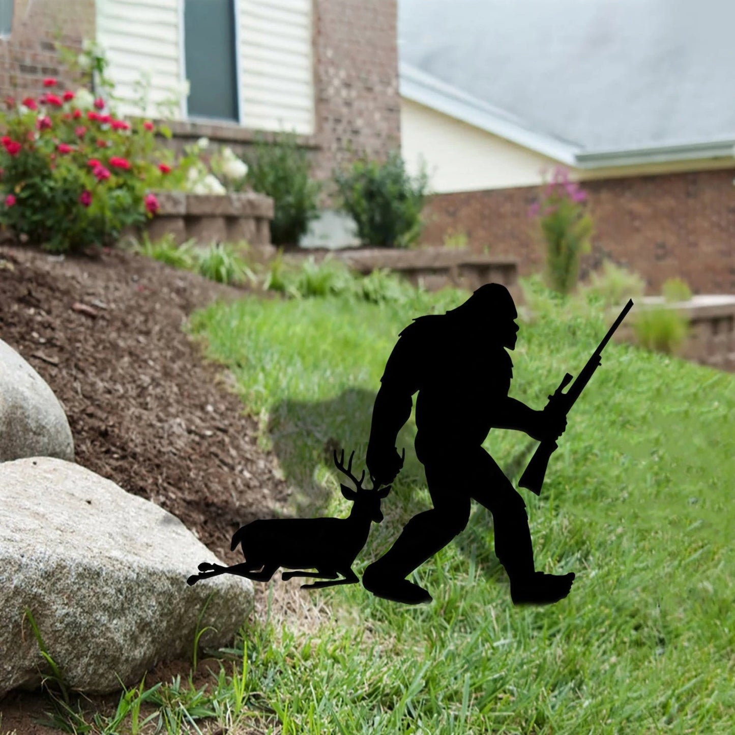 Bigfoot Hunting Deer Metal Yard Sign, Steel Hunter Art, Gift For Him Laser Cut Metal Signs Custom Gift Ideas