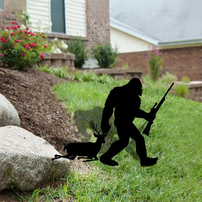Bigfoot Hunting Deer Metal Yard Sign, Steel Hunter Art, Gift For Him Laser Cut Metal Signs Custom Gift Ideas