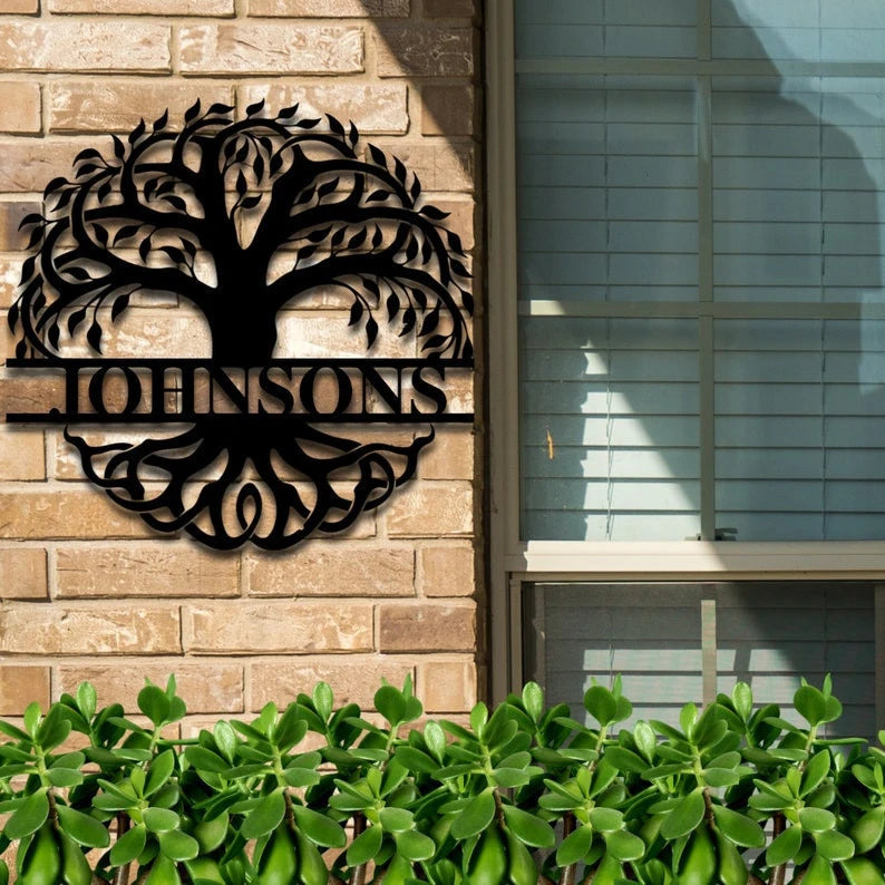 Custom Family Last Name Tree of Life Monogram Personalized Metal House Sign