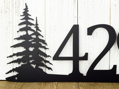Rustic Metal House Number Metal Sign Custom Sign Pine Tree House Numbers Outdoor Sign Address 4 Digit Only