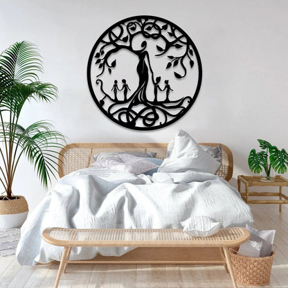 Mother And Four Children Tree Of Life Metal Art, Housewarming Plaque Laser Cut Metal Signs Custom Gift Ideas