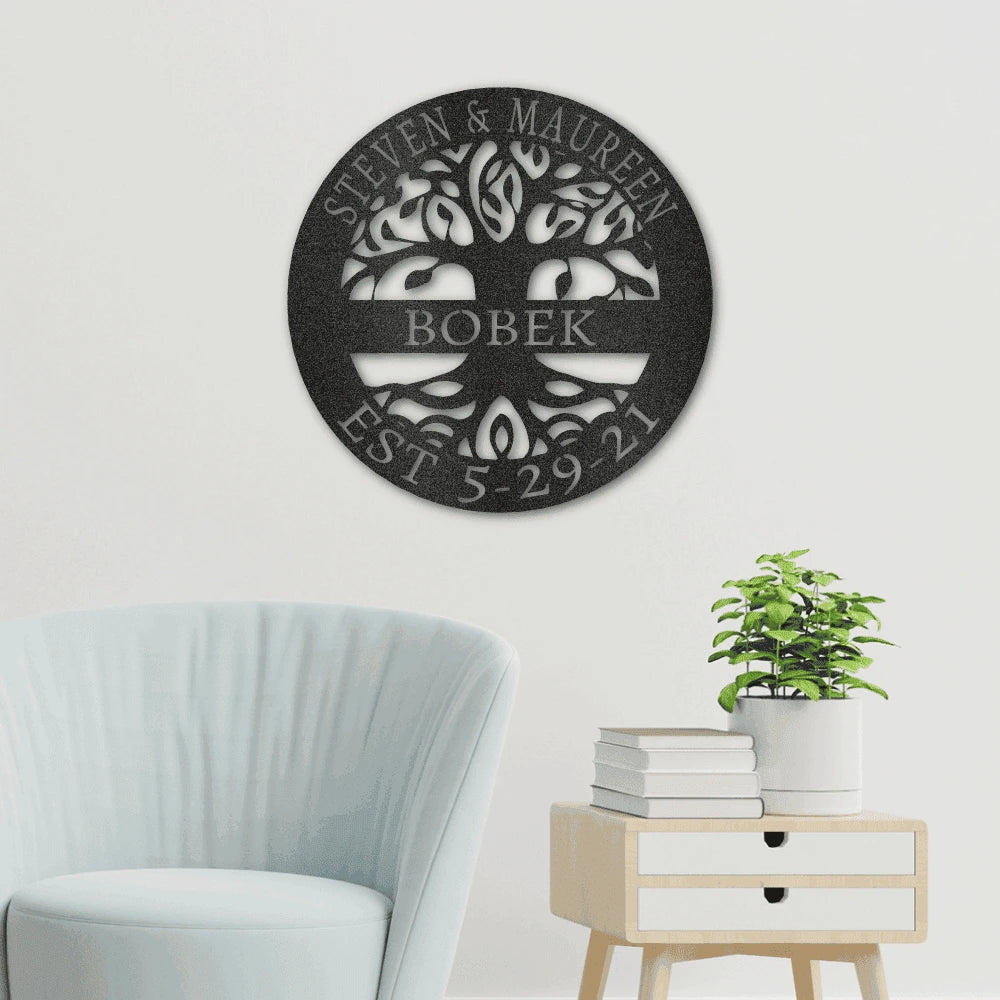 Personalized Elaborate Tree of Life Steel Art Wall Dcor Metal Name Sign Laser Cut Metal Signs Custom Gift Ideas