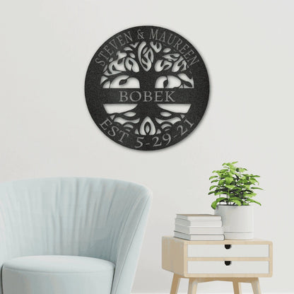Personalized Elaborate Tree of Life Steel Art Wall Dcor Metal Name Sign Laser Cut Metal Signs Custom Gift Ideas