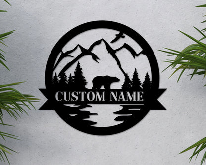 Bear Personalized Metal Sign, Bear In Woods Cabin Sign, Family Name Black Bear Sign, Personalized Bear Sign, Dad Gift, Last Name Monogram Laser Cut Metal Signs Custom Gift Ideas