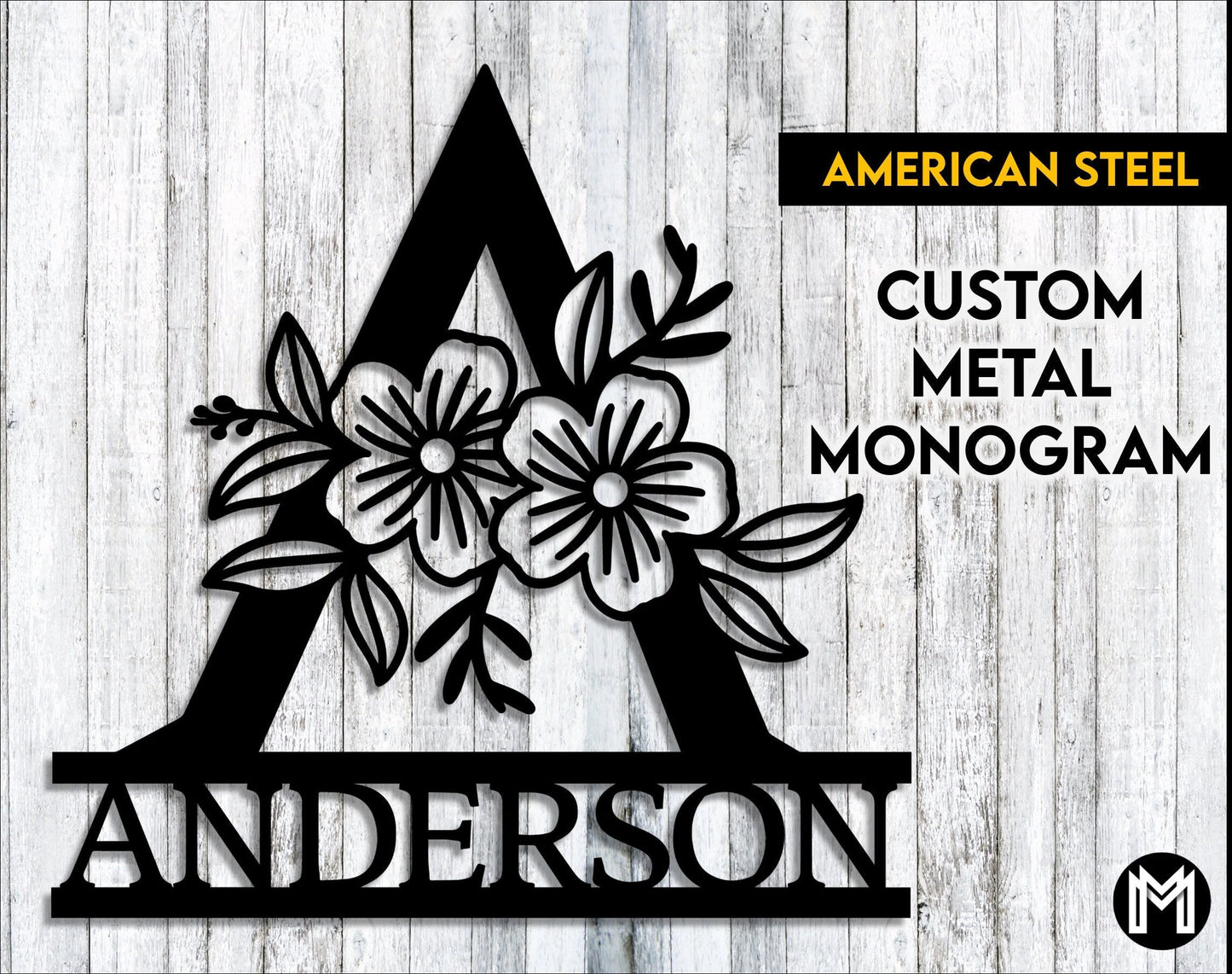 Monogram, Floral, Metal Sign, Custom, Personalized Gift, Wedding Gift, Housewarming Gift, Large, Weatherproof, Metal Letter Laser Cut Metal Signs Custom Gift Ideas