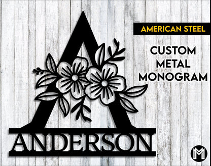 Monogram, Floral, Metal Sign, Custom, Personalized Gift, Wedding Gift, Housewarming Gift, Large, Weatherproof, Metal Letter Laser Cut Metal Signs Custom Gift Ideas